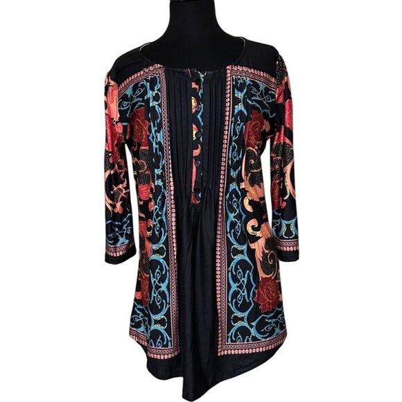 Women's Reborn New York Floral Multicolored Blouse Polyester Blend Size L (NWT) - Picture 1 of 16